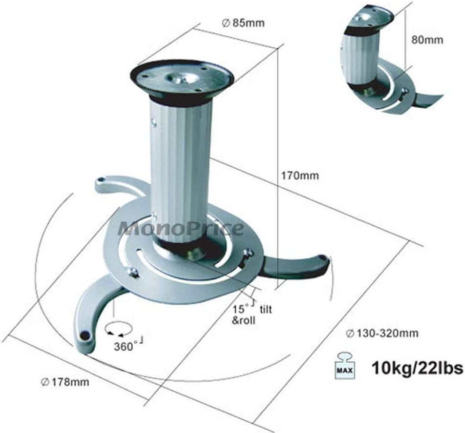 Ceiling Bracket for Projector Black 360 Rotation Adjustable Swing Arm