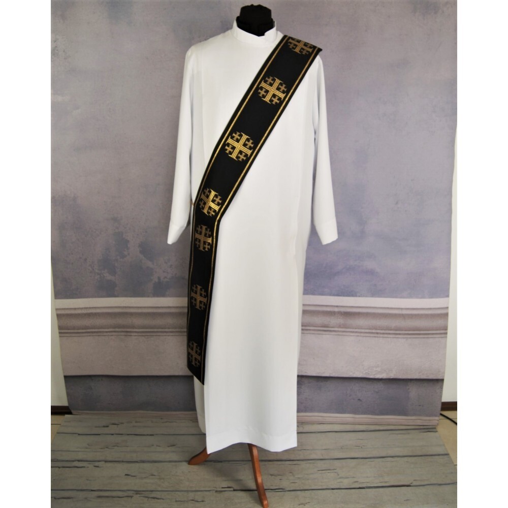 DEACON stole black Jerusalem Crosses