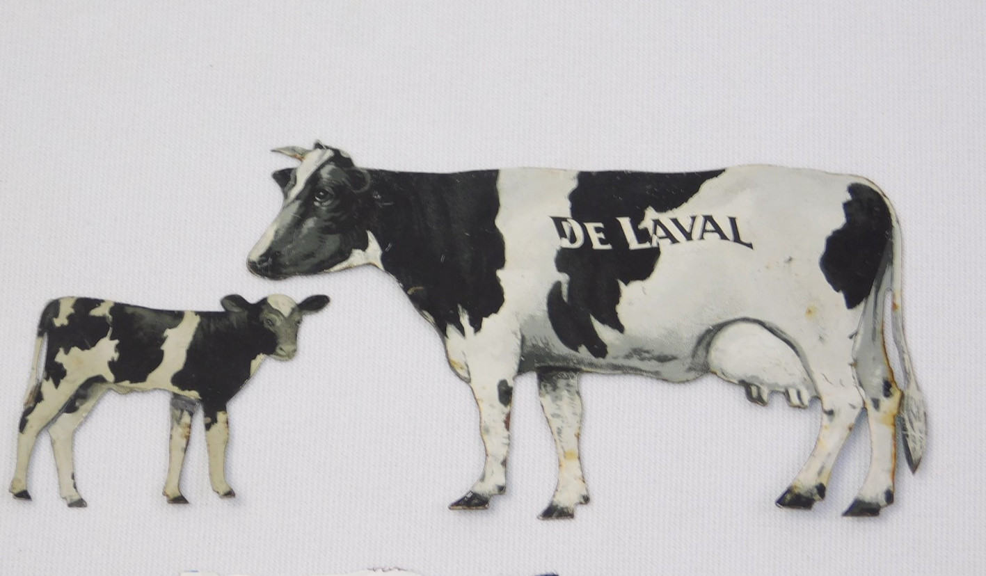 Antique De Laval Cream Separator Tin Holstein Cow & Calf Advertising Set