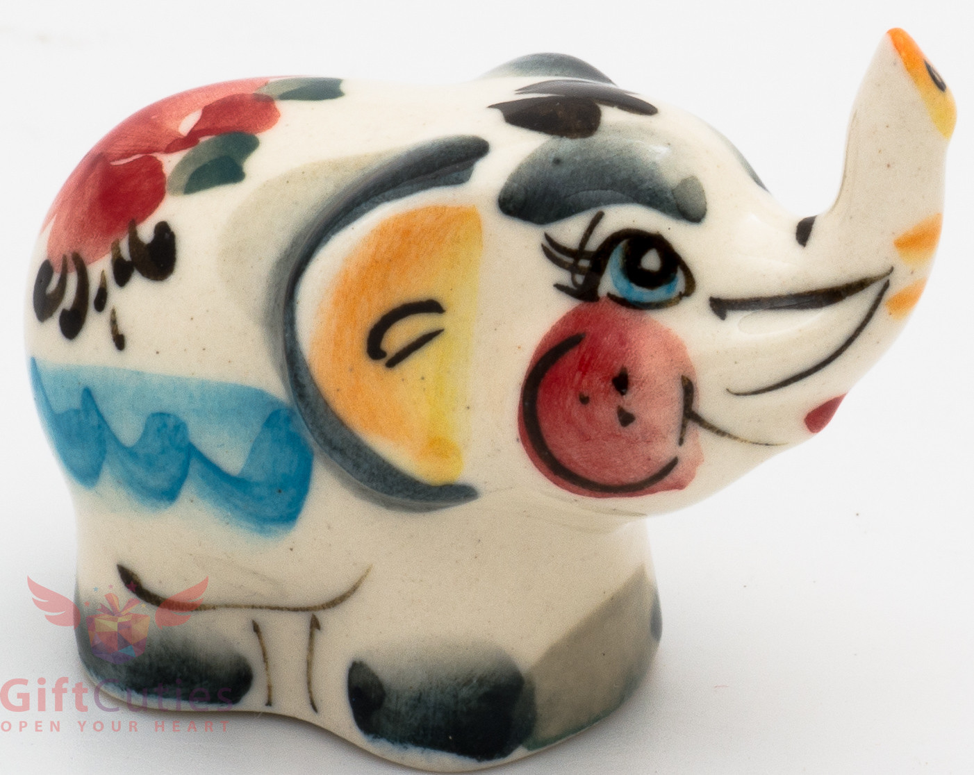 Happy Elephant Collectible Gzhel style Porcelain small Figurine hand-painted