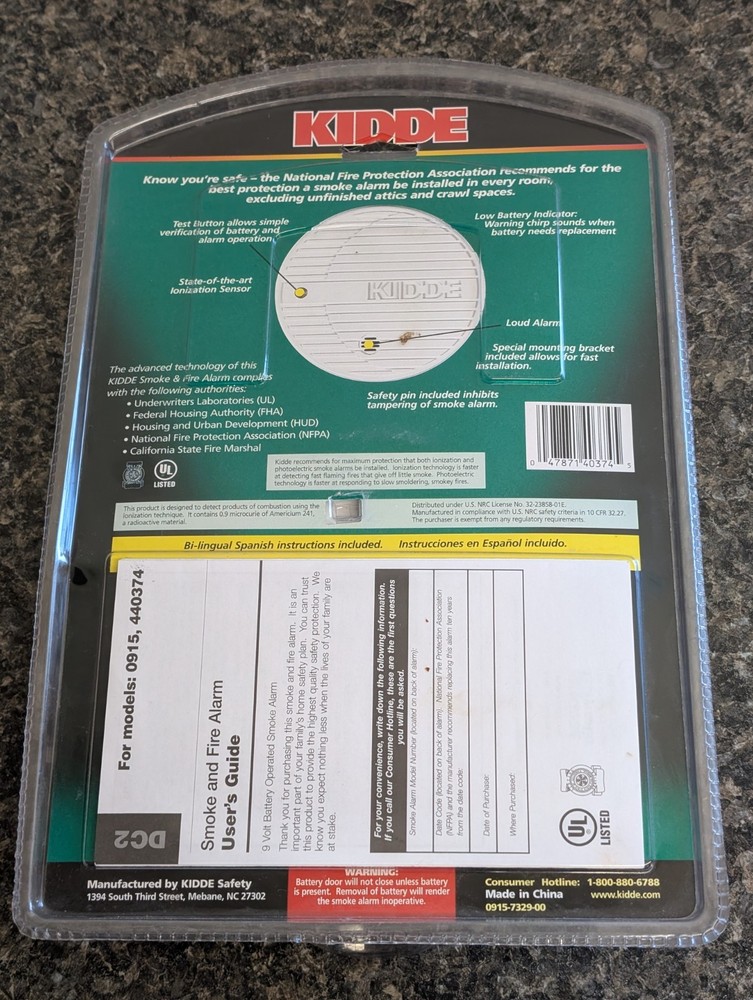 Kidde Basic Smoke Alarm Model 0915K White New SEALED