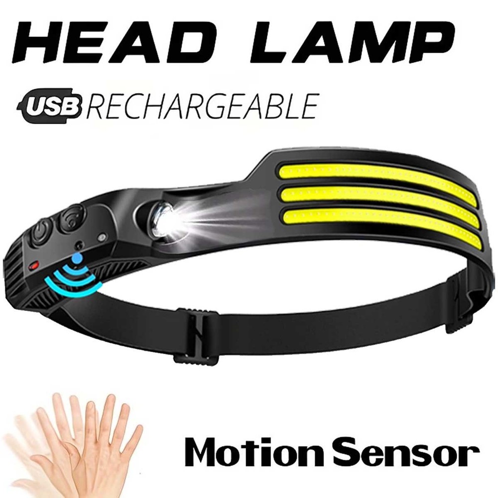 Rechargeable LED Headlamp Set, Motion Sensor 230° COB Headlamp, Forehead Light