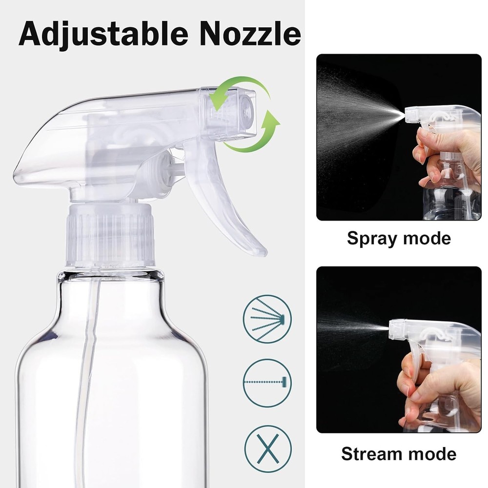 2 Pack 16.9oz/500ml Empty Plastic Spray Bottles Mist/Stream Nozzle