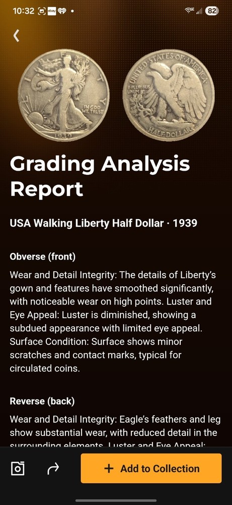 1939 Walking Liberty Half Dollar, grades VF+
