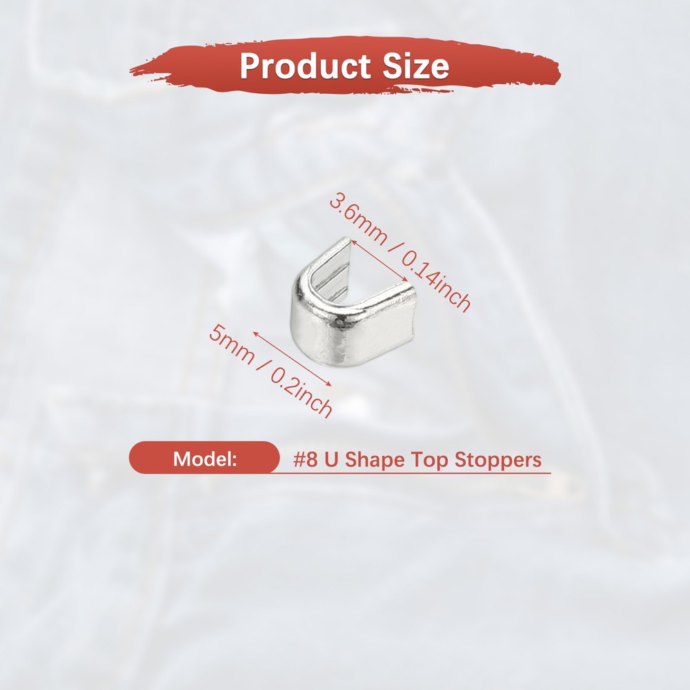 Zipper Slider Retainers [50pcs] - #8 U Shape Top Stoppers - [Silver]
