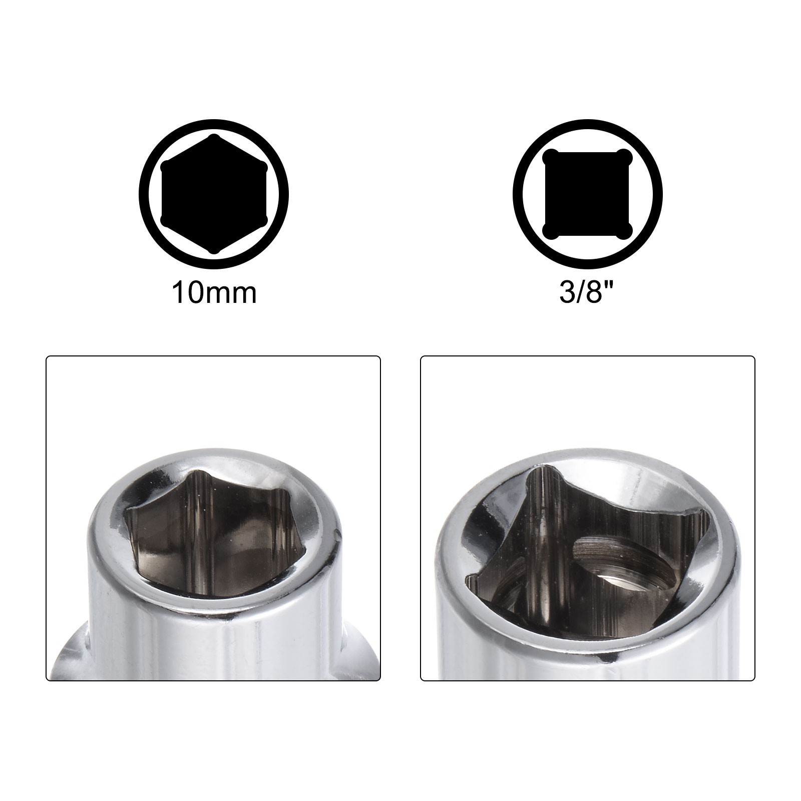 10pcs 6-Point Shallow Socket 10mm 3/8 1/4" Drive Cr-V Deep Shallow Socket