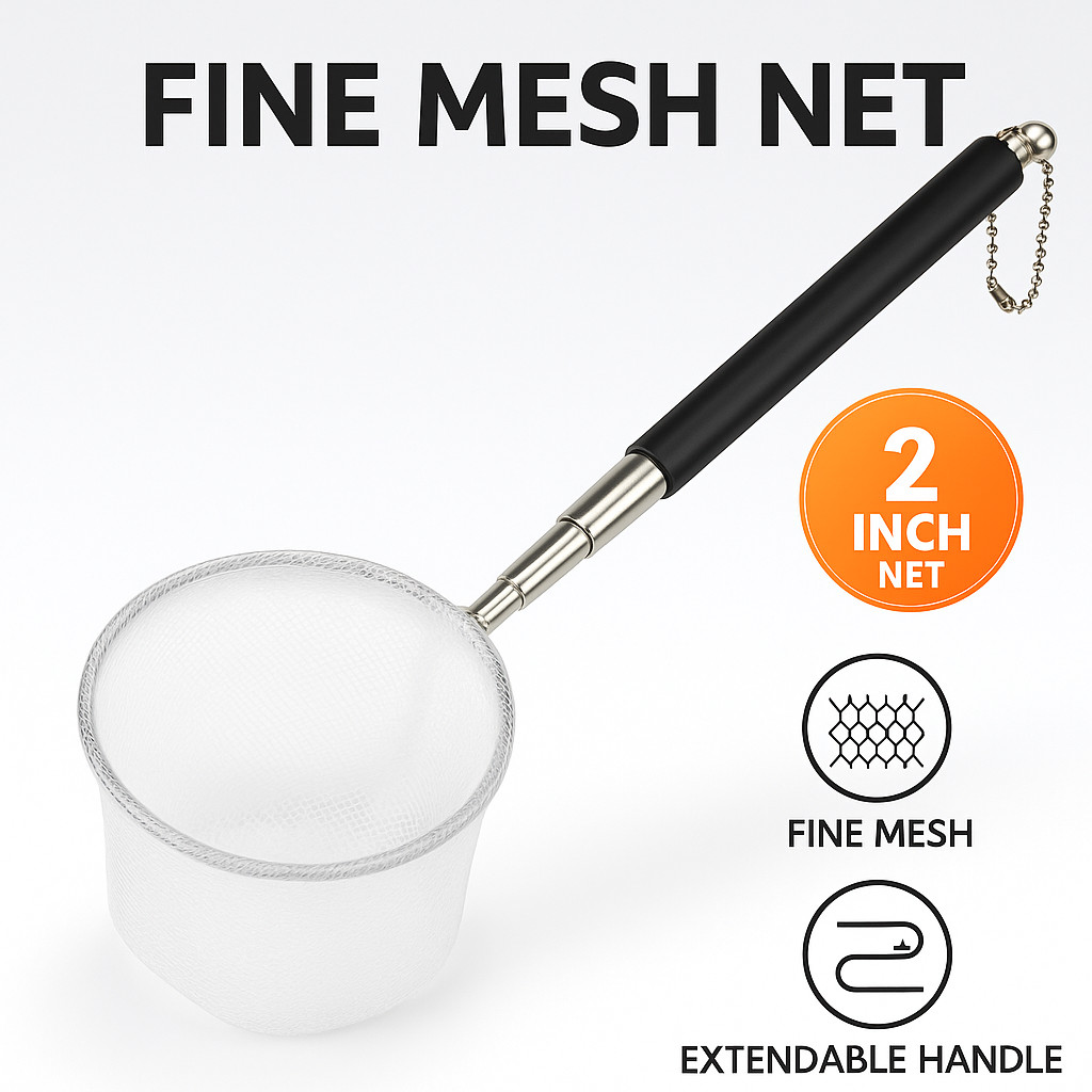 2 Inch Aquarium Fish Net Fine Mesh Shrimp Fry Tank with Extendable Steel Handle