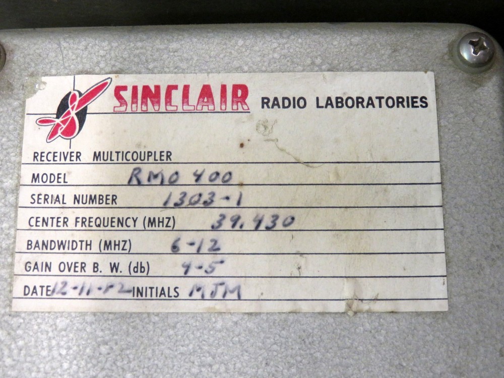 Sinclair Radio Laboratories Receiver Multicoupler RM0400 911 Emergency