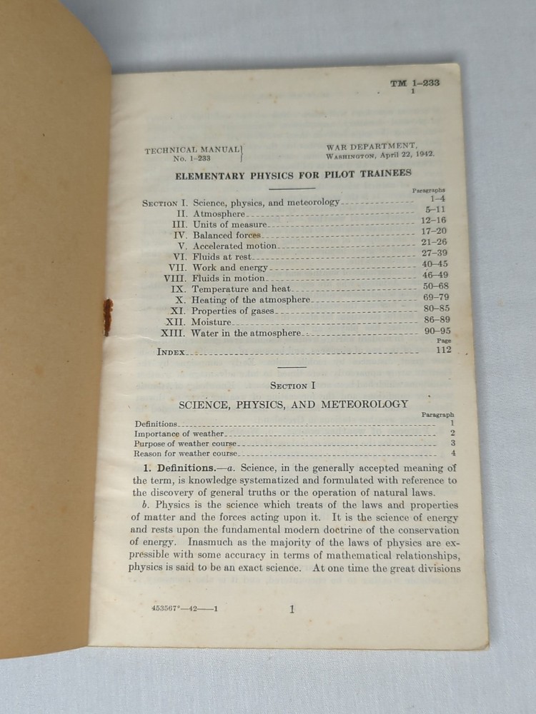 TM 1-233 WAR DEPARTMENT TECHNICAL ELEMENTARY PHYSICS FOR PILOT Trainees 1942