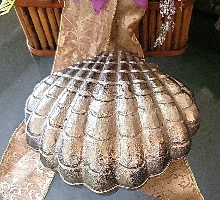 Clamshell Shell Scallop Hinged Large Trinket Keepsake Box Vtg Rare Unique