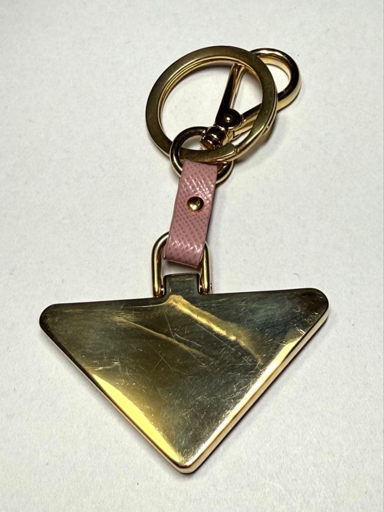 PRADA Saffiano Leather Key Ring Chain Triangle Logo Charm