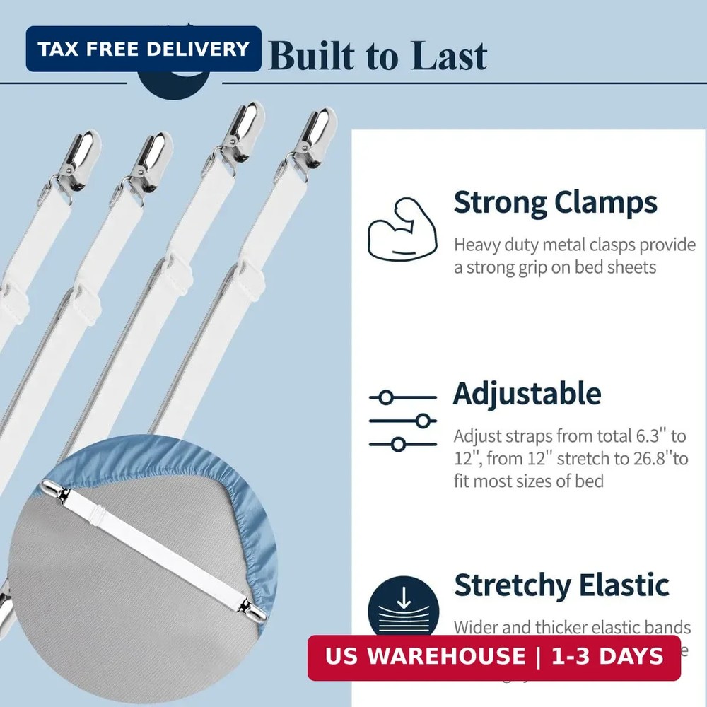 Bed Sheet Straps, Sopito Adjustable Elastic Fitted Sheet Corner Holders Straps t