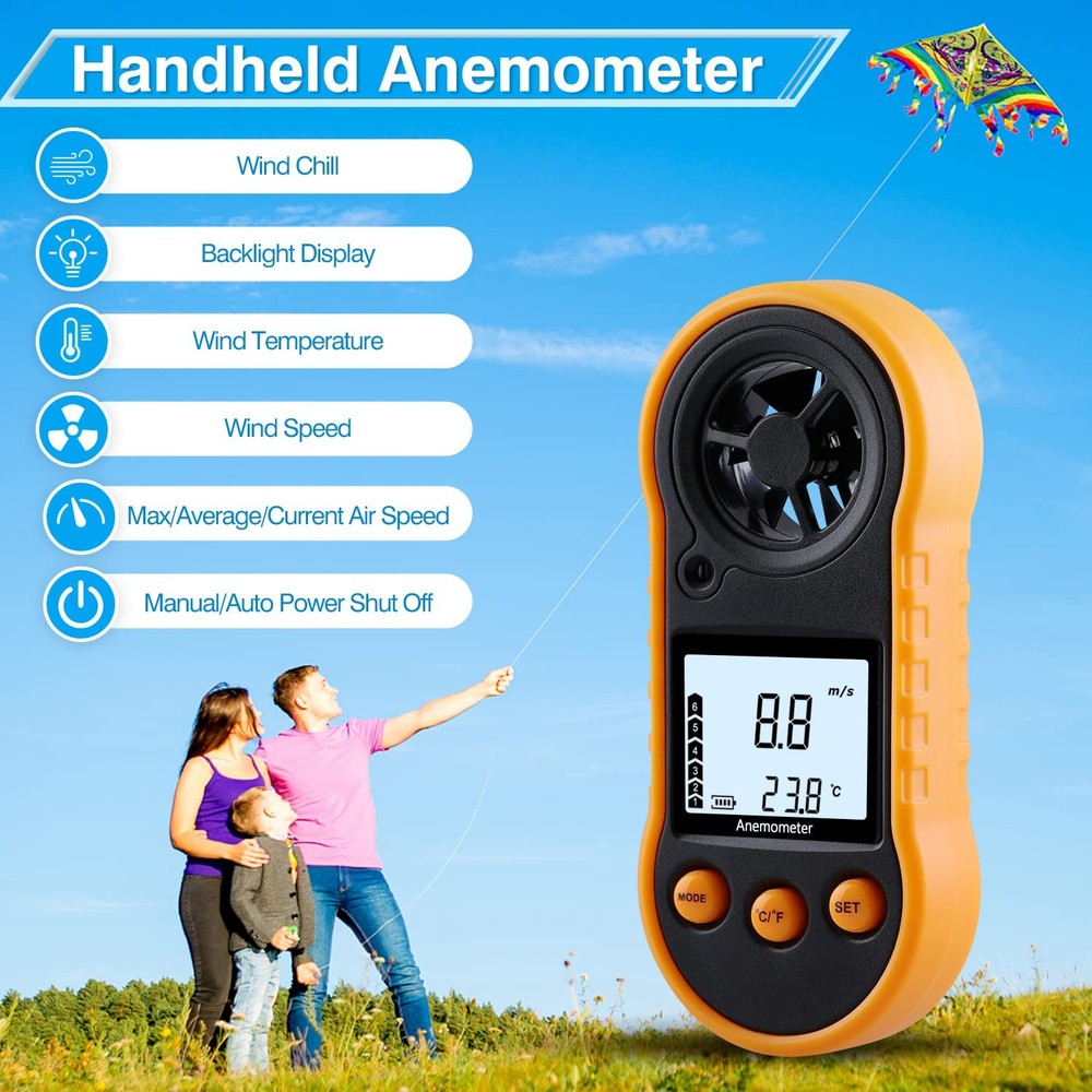 Digital Anemometer, Air Flow Meter with Wind Temperature Tool 10°C ...