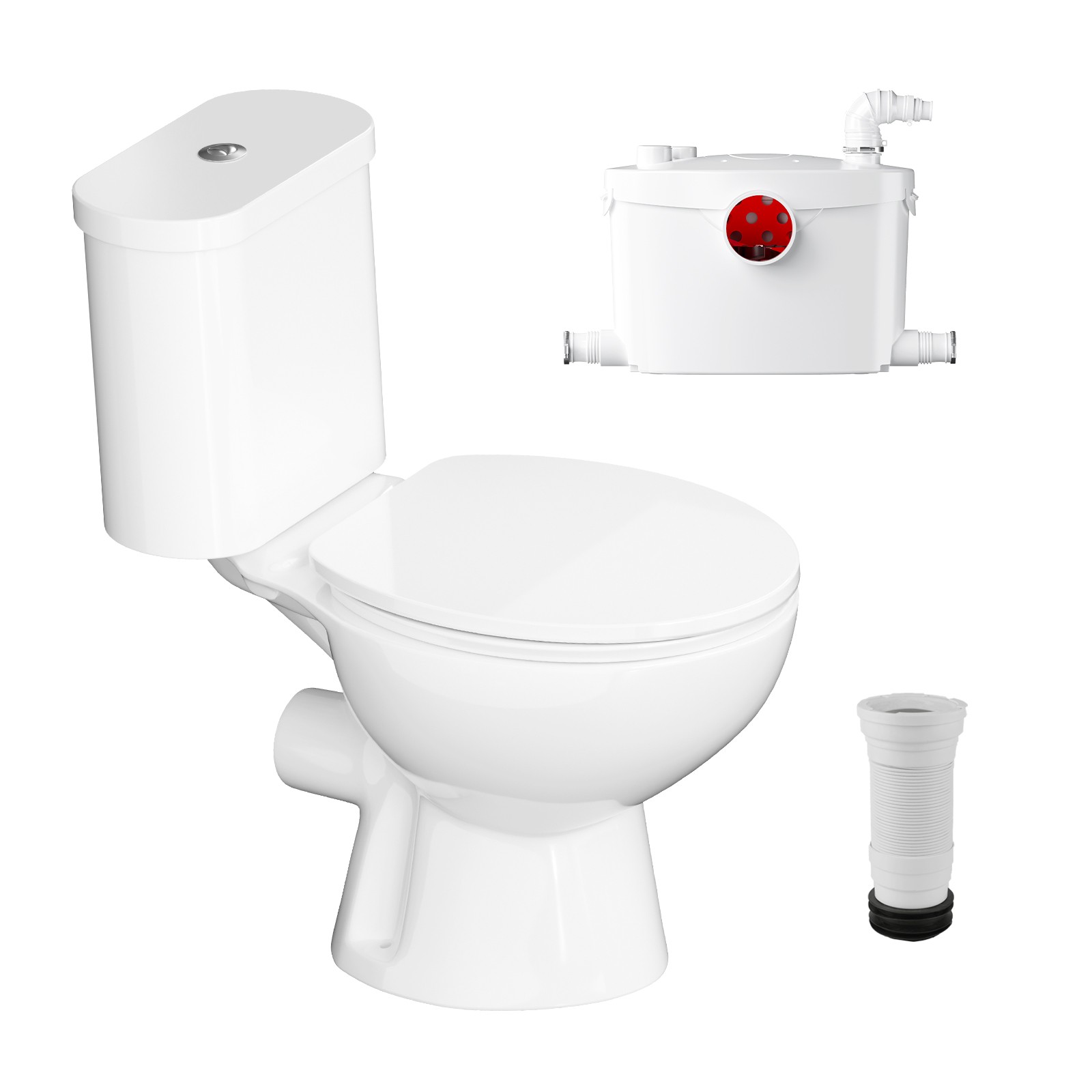 750W Macerating Toilet System Upflush Toilet with Pump 4 Inlets for Basement