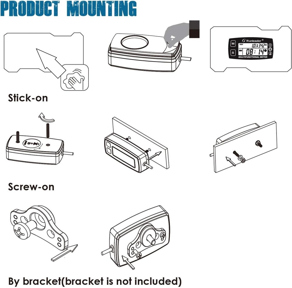Digital Engine Tachometer, Temp Alert & Hour Meter for Garden & Utility Use