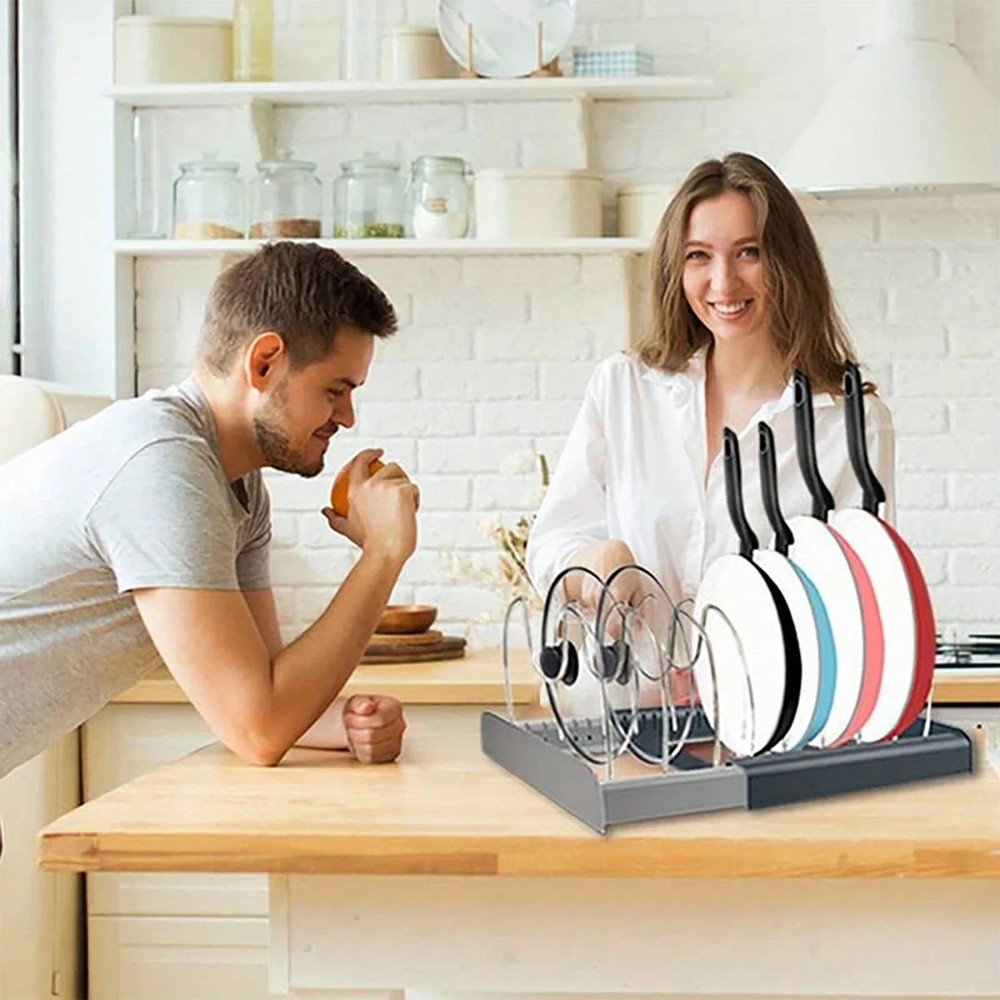 Expandable Adjustable Kitchen Organizer Rack for Pot Lids, Pans, Plates Cabinet