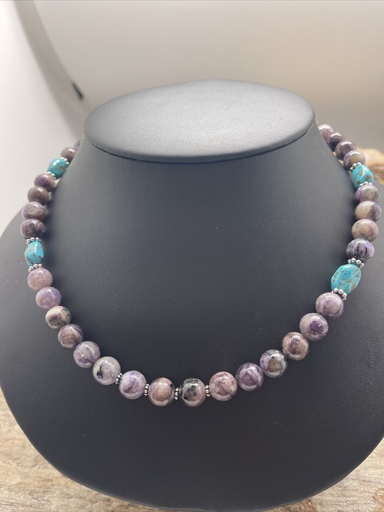 Sterling Silver Charoite Bead Necklace.