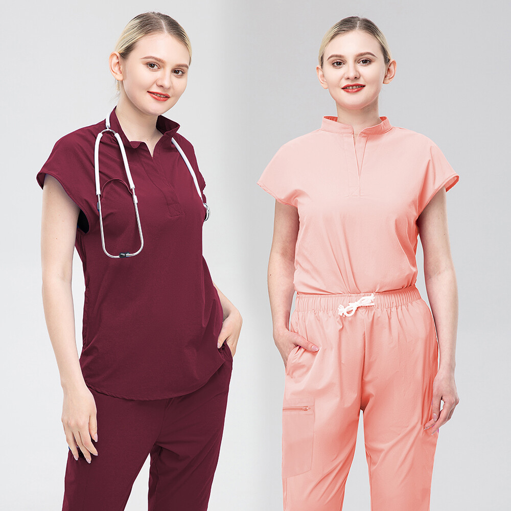 Women Scrub Sets Stretch Jogger Drawstring Pants Nurse Uniform Medical Workware