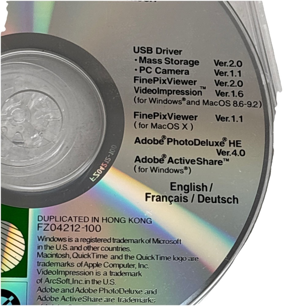 FujiFilm Software for FinePix EX Version 2.0 for Windows & Macintosh DISC ONLY