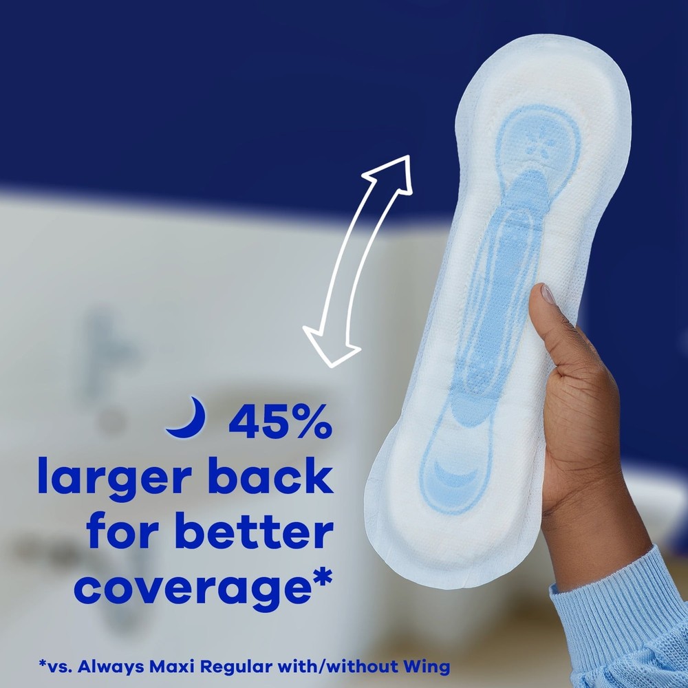 Always Maxi Pads without Wings, Size 4, Overnight Absorbency, 28 CT