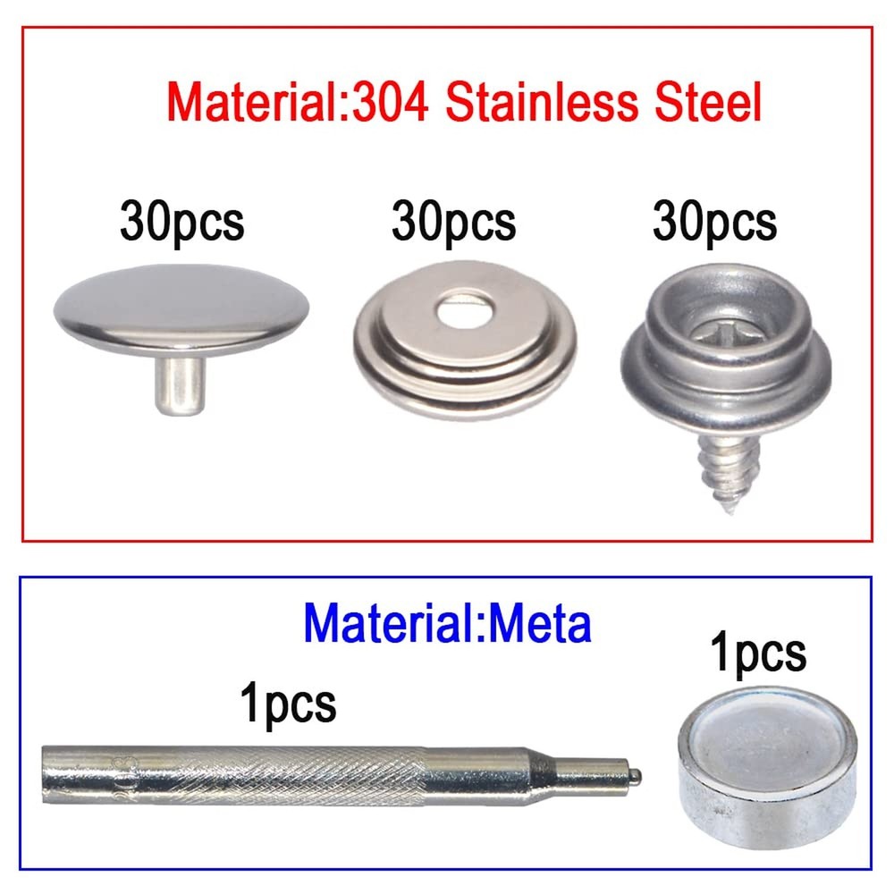 30sets Canvas Snap Kit Tool,Screws Snaps Marine Grade 3/8" Socket Stainless S...