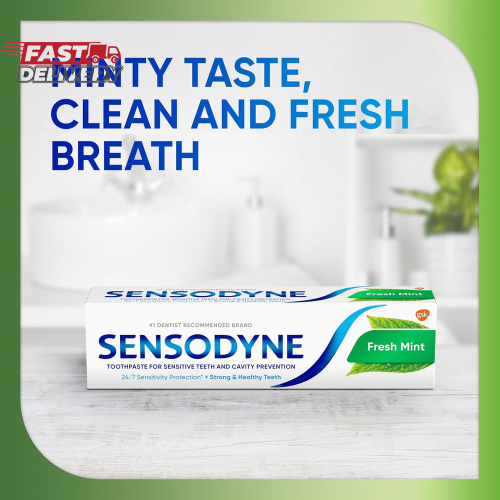 Sensodyne Fresh Mint Sensitive Toothpaste, ADA Accepted Toothpaste for Cavity Pr