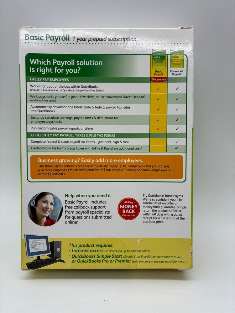 Intuit QuickBooks Basic Payroll Software 1 Year Subscription 1-3 Employees New