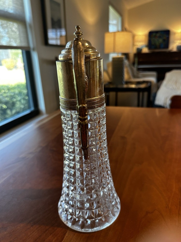 VTG Silver And Pressed Claret Pitcher 11.5”