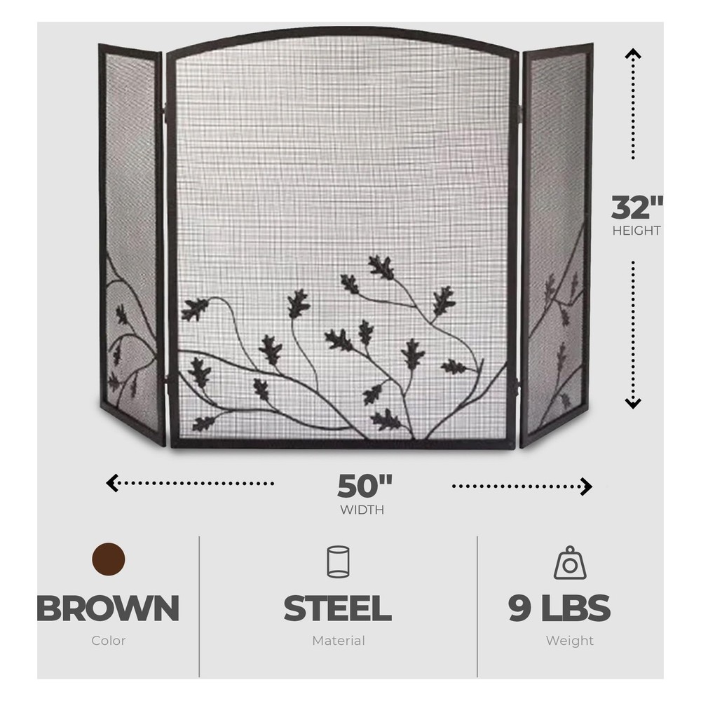 Panacea 3-Panel Oak Leaf Fireplace Screen Model 15914