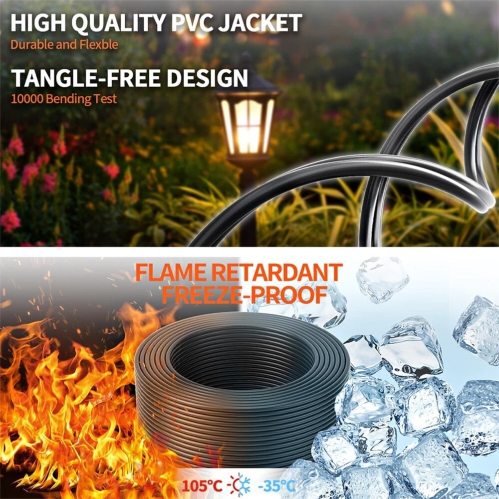 200FT LOW VOLTAGE 12/2 CABLE LANDSCAPE BURIAL COPPER WIRE OUTSIDE 12AWG 2 CORE