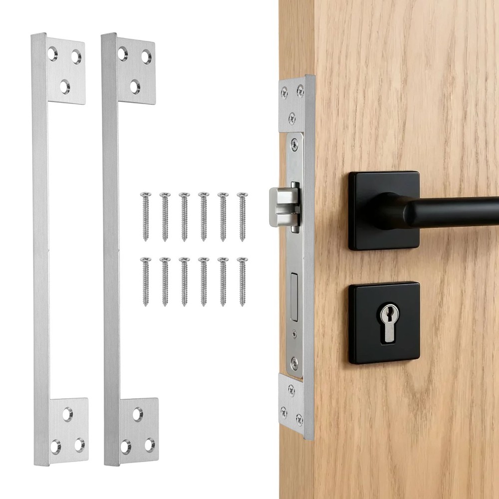 2Pcs Door Latch Guard Plate, 7" Door Security Protector Shield, Silver