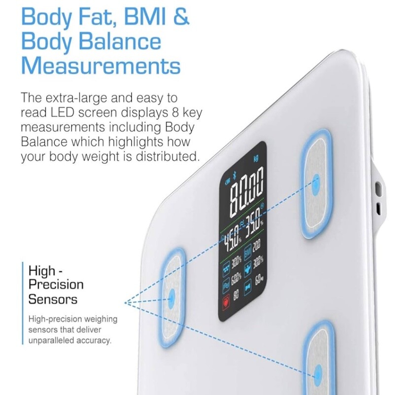 Active Era Smart Bluetooth Body Fat Bathroom Scales iPhone iOS App Android £60