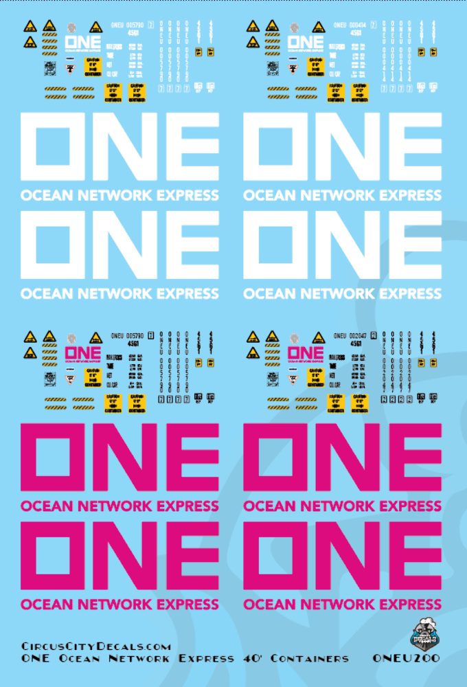 ONE Ocean Network Express 40' Intermodal Container Pink & White S Scale