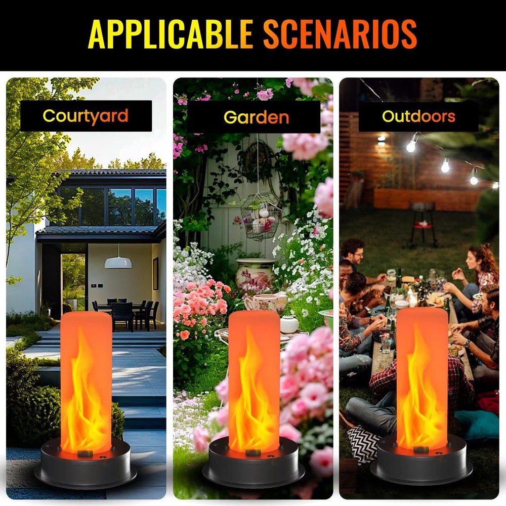 2 Pack Replacement Solar Light Tops with Flickering Flame,Waterproof Black