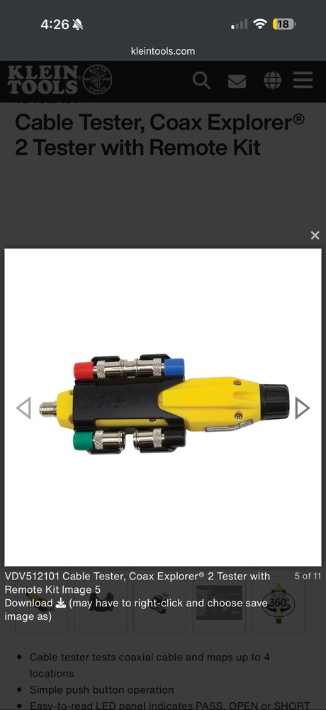 VDV512-101Cable Tester, Coax Explorer® 2 Tester with Remote Kit