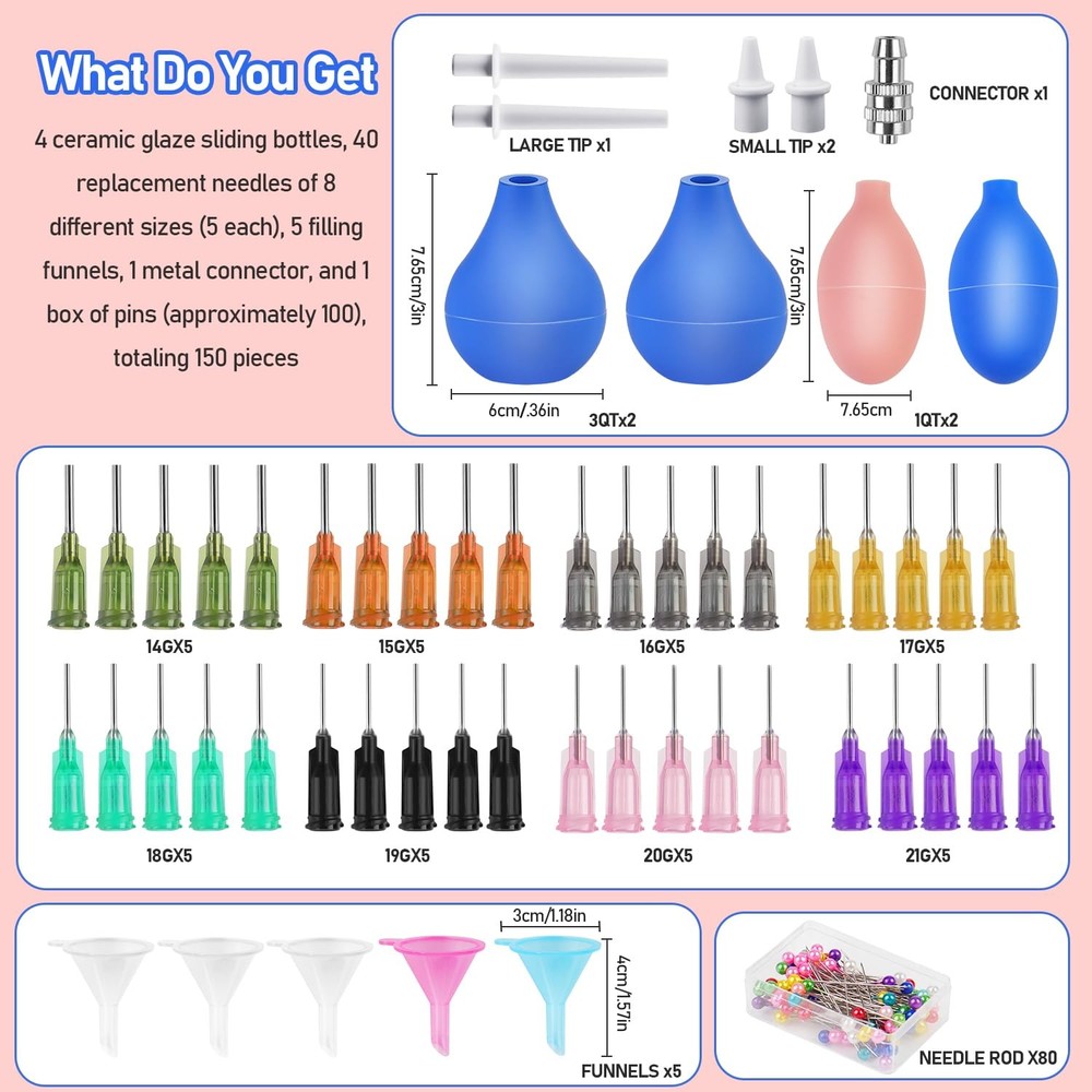 150 PCS Pottery Tools Supplies Ceramic Precision Applicator, Multicolor