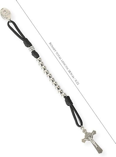 One Decade Black Paracord Rosary Silver Beads Pocket Rosary