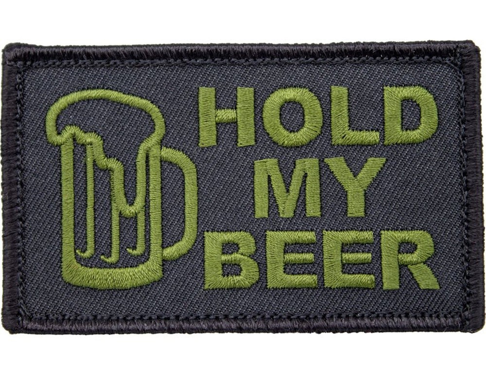 Hold My Beer 2" x 3.5" Black Hook & Loop 2 Piece Embroidered Patch