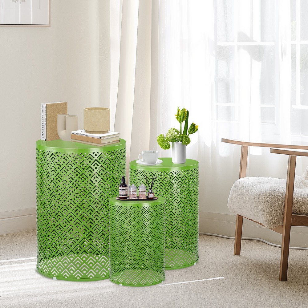 Nesting Side Table Set of 3 Round Accent Table Metal Frame End Table