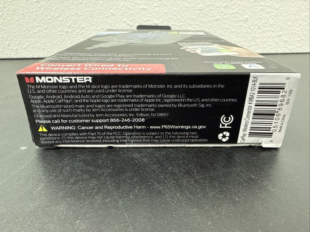 Monster CarPlay Android Auto Wireless Connector MBA2-1014-BLK S7