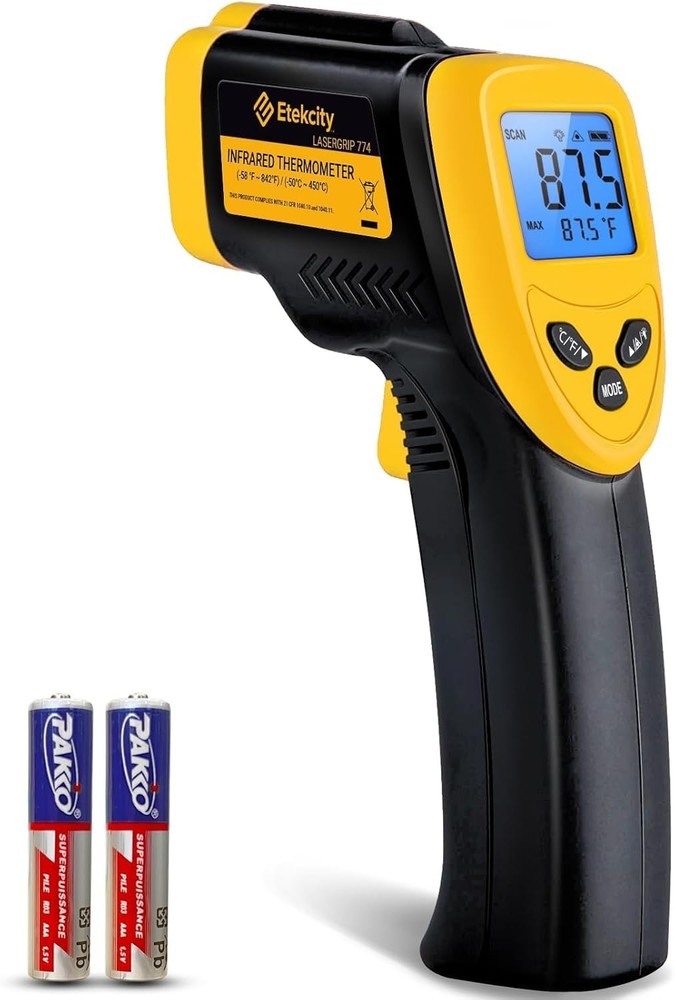 Fast-Reading Infrared Thermometer with Backlit Display - Adjustable Emissivity
