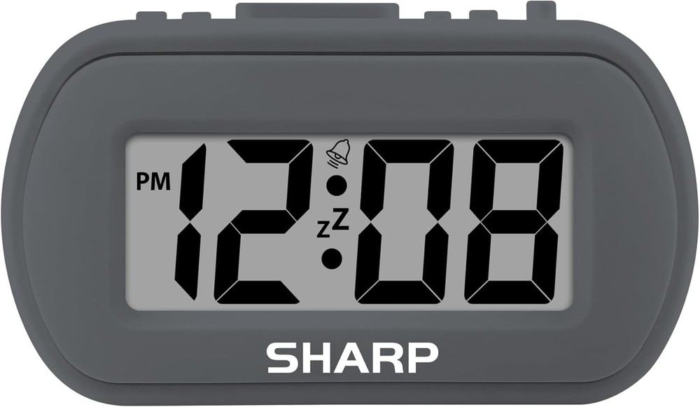 Sharp Digital Alarm Clock – Tactile Plastic Case with Soft  – Charcoal Black