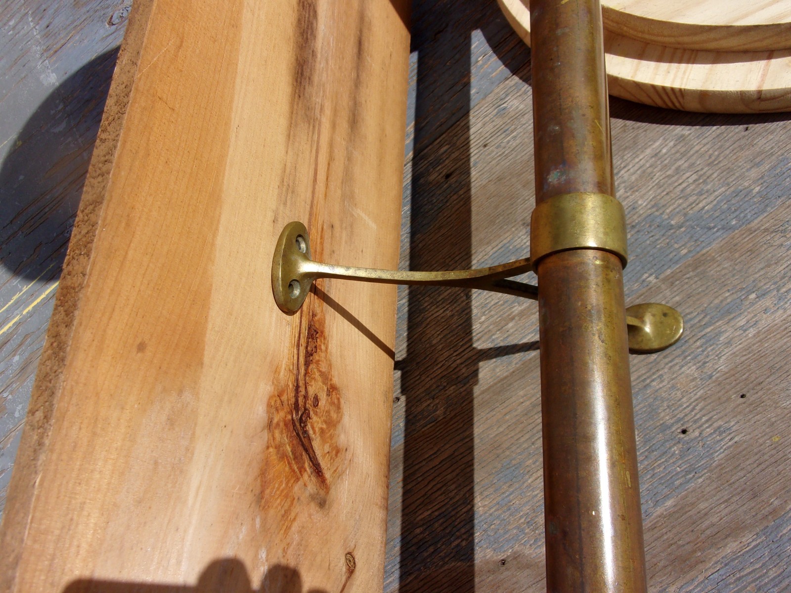 Vintage 1-1/2"OD Brass Bar Foot Rail heavy gauge 2 brass brackets 71" long