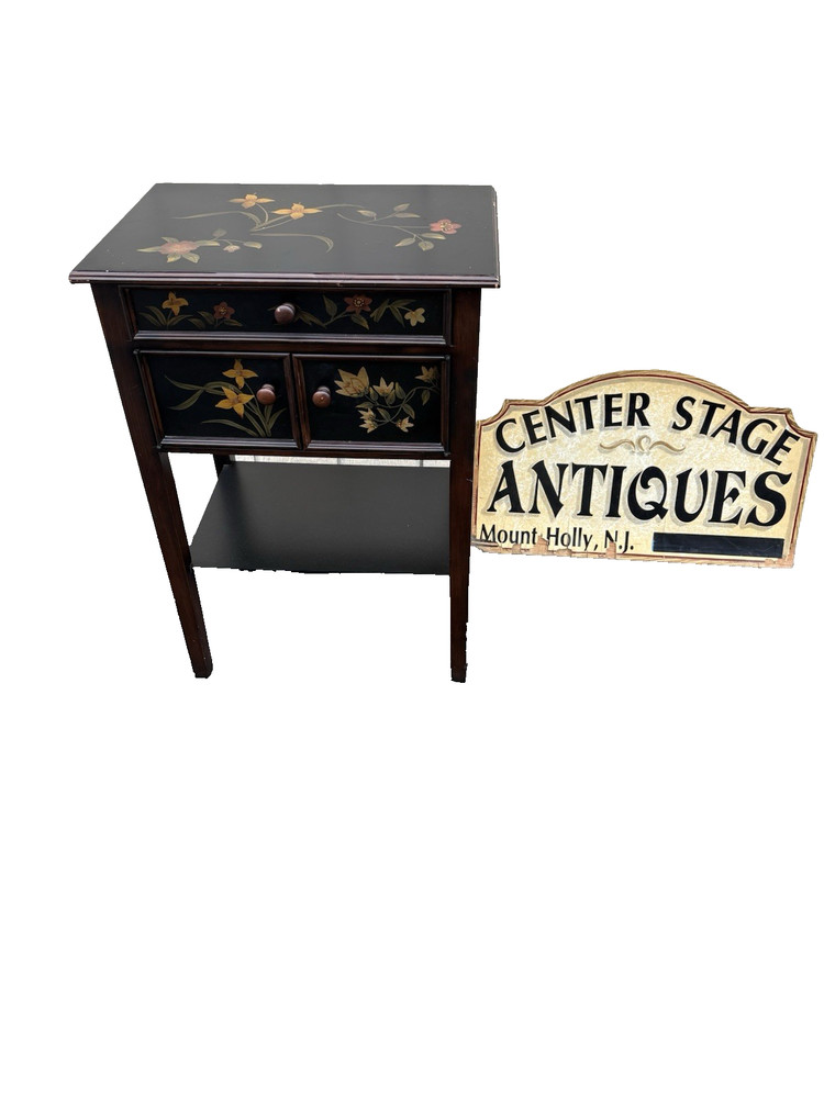 66834  Decorator Stenciled Black Lamp Table Stand