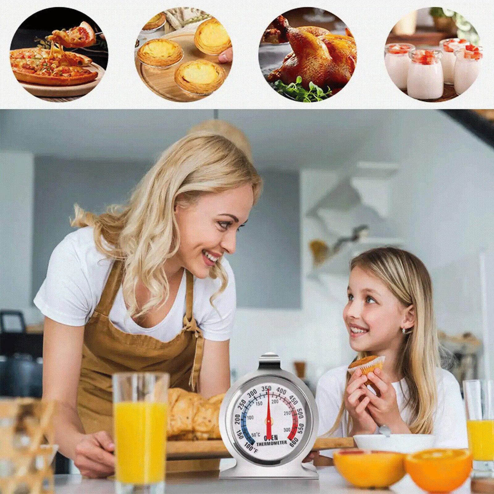 Oven Thermometer Stainless Steel Classic Stand Up Food Meat Temperature Gauge5-1