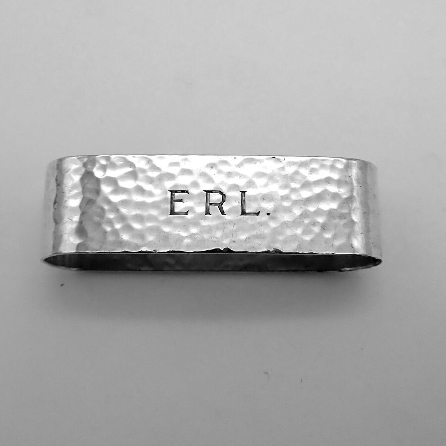 Hammered Oval Napkin Ring Sterling Silver Mono Erl