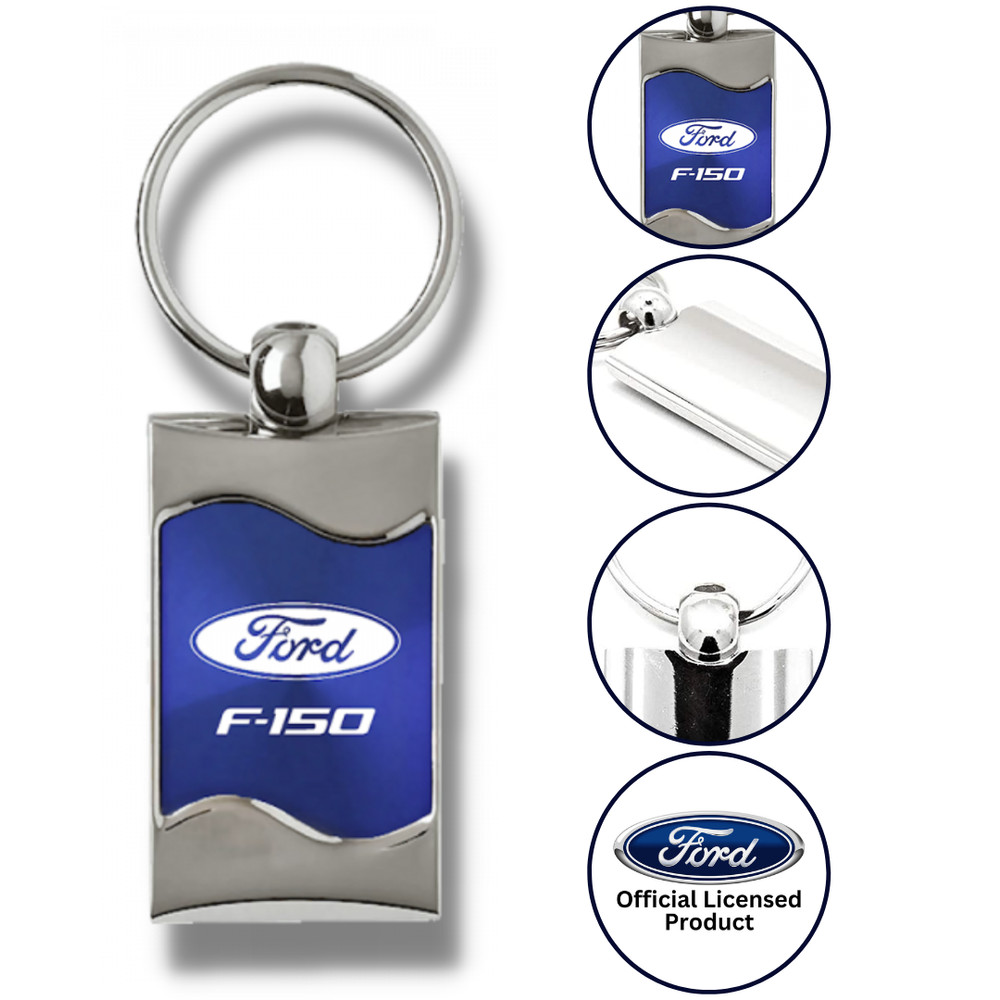 Ford F-150 Logo Rectangular Wave Key Chain Ring Fob Blue Official Licensed