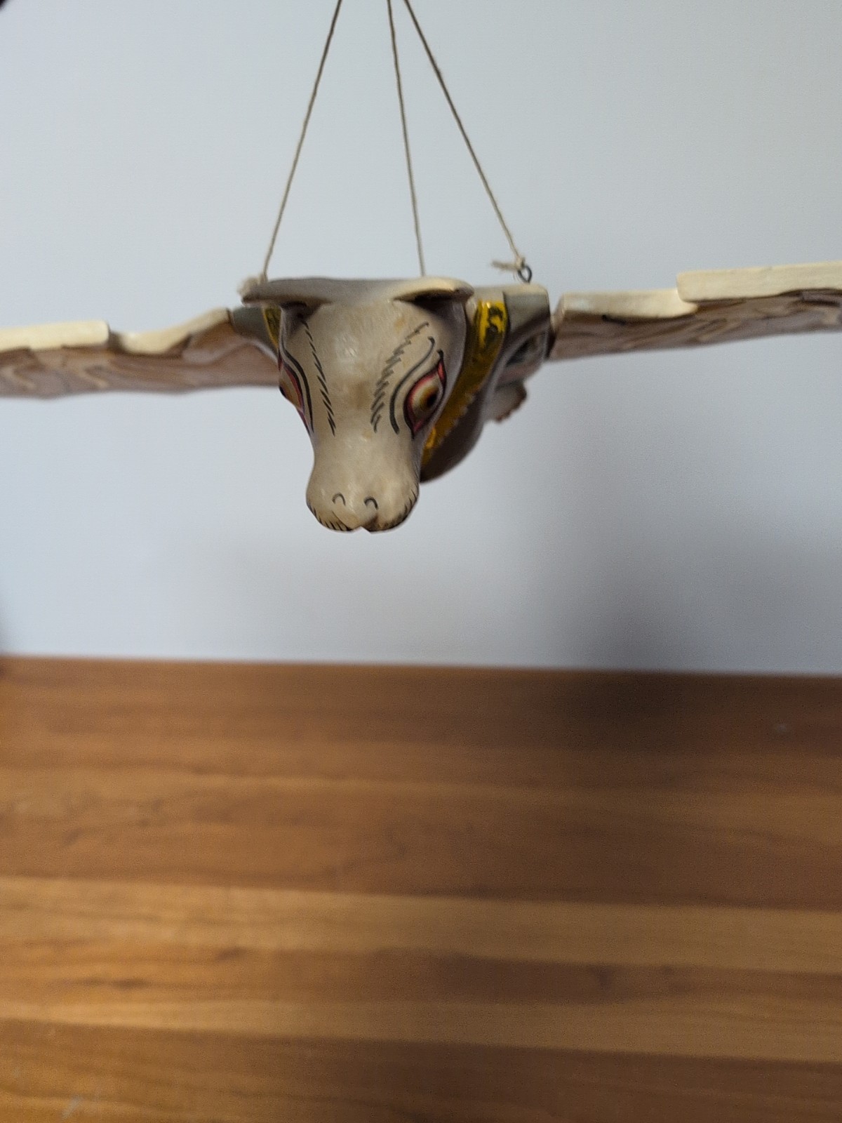 Vintage Flying Bat Mobile Balinese Spirit Chaser Hand Carved Wood Folk Art 18"