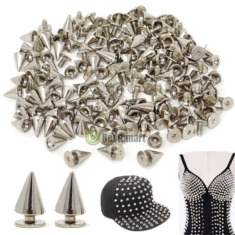 100-1000x Punk Cone Metal Spikes Rivets Studs Screw for Clothing Jacket Leather