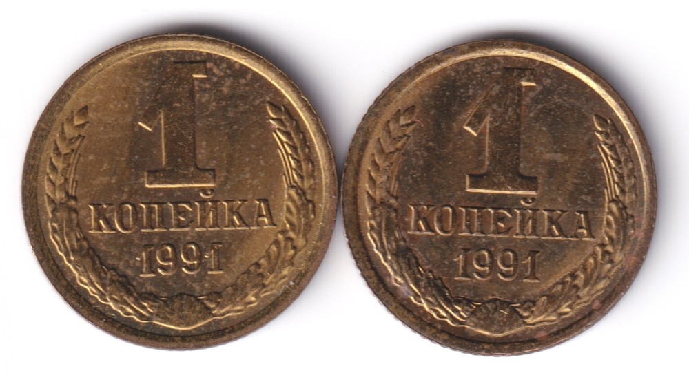 USSR: 1 kopeck 1991 M+L -- 2 variants